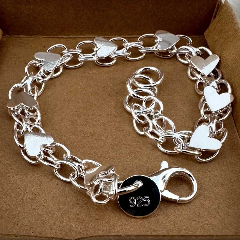 SOLD Silver Heart Chain Bracelet